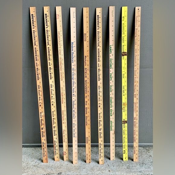 (Lot of 9) Vtg Grand Rapids Michigan Advertising Wooden Measuring Yardsticks - Picture 12 of 15
